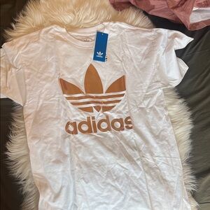Adidas White Tee with Metallic Gold Logo